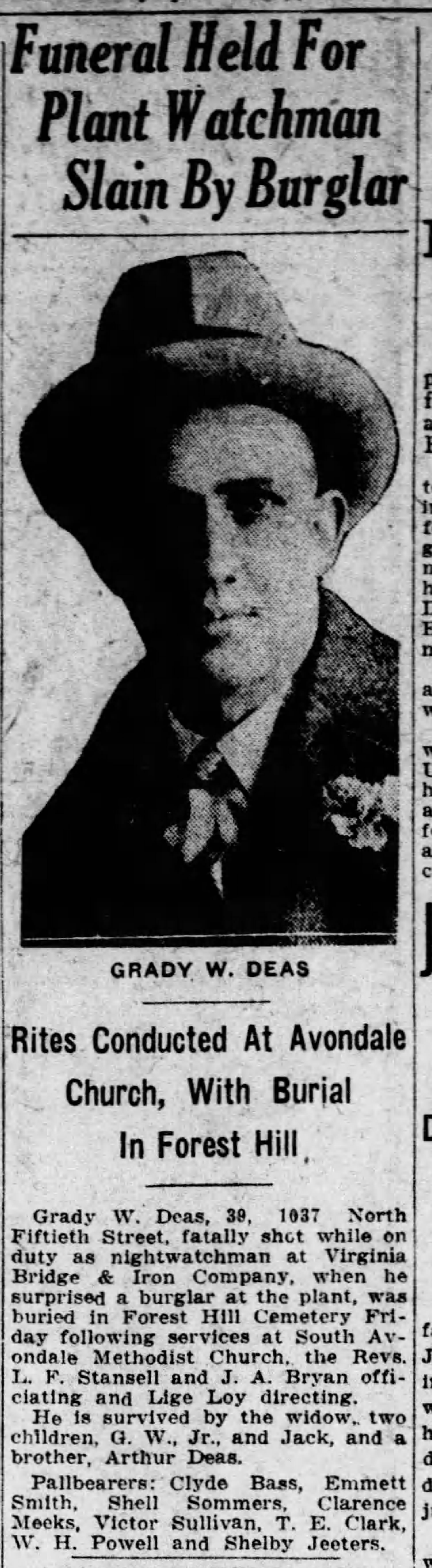 Officer Grady W. Deas obituary